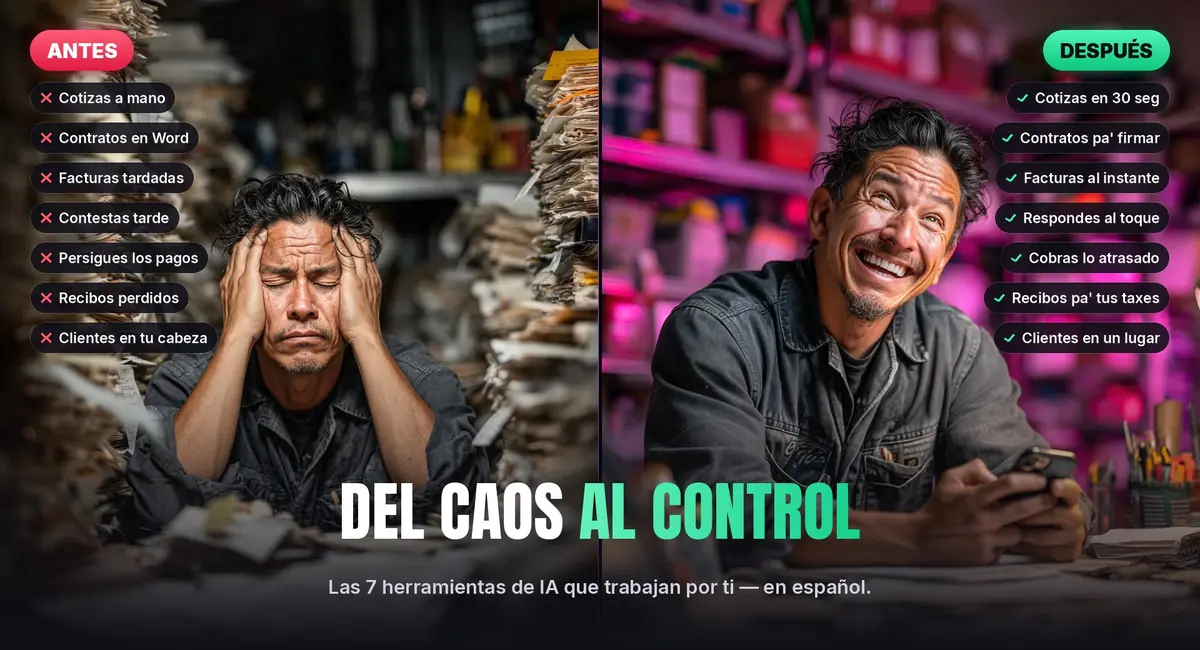 Antes y después: un electricista pasa de cotizar a mano y contestar tarde a cotizar en 30 segundos desde su teléfono con IA.